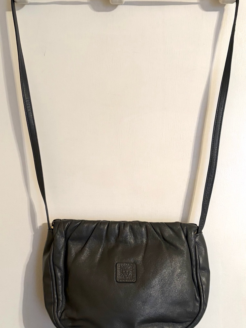 Anne Klein Vintage Soft Leather Crossbody Shoulder Bag Gray